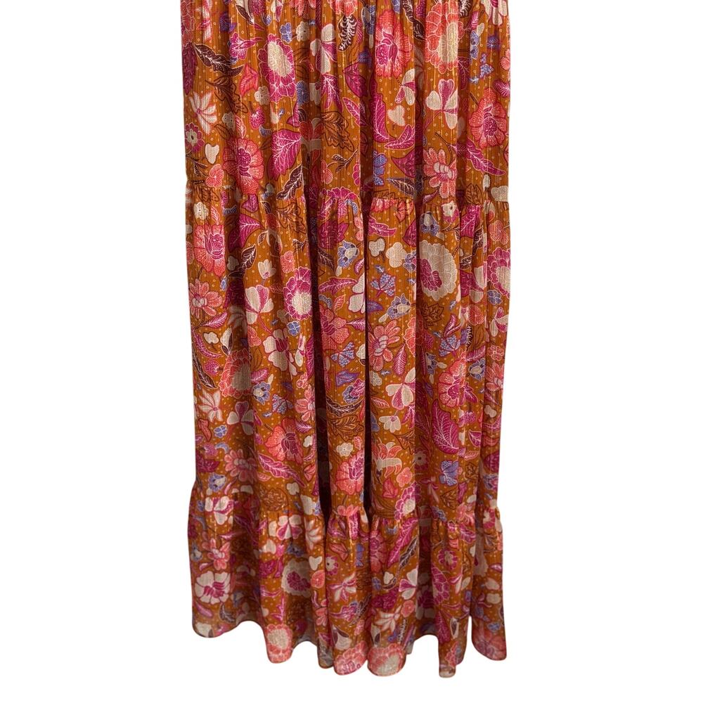 Ann Taylor Floral Print Flutter Sleeve V-Neck Maxi Dress Brown Multi Women's 0 - Picture 4 of 12
